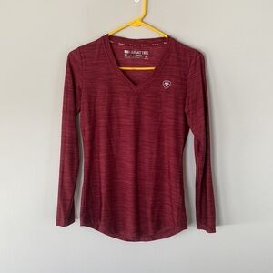 Ariat Tek XS Burgundy Maroon V-neck Long Sleeve Heat Series Shirt